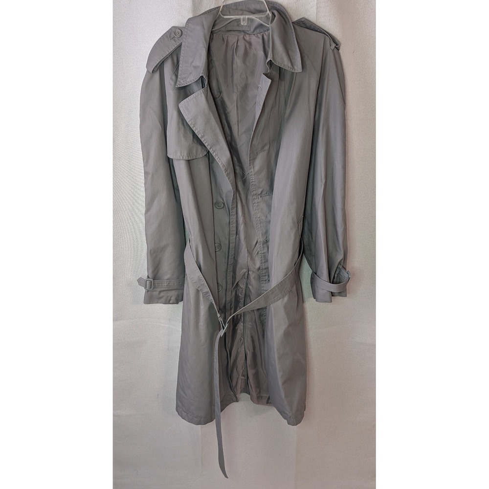 Trench Coat Mens 44 Reg Grey Excellent Belted Double Breasted Classic